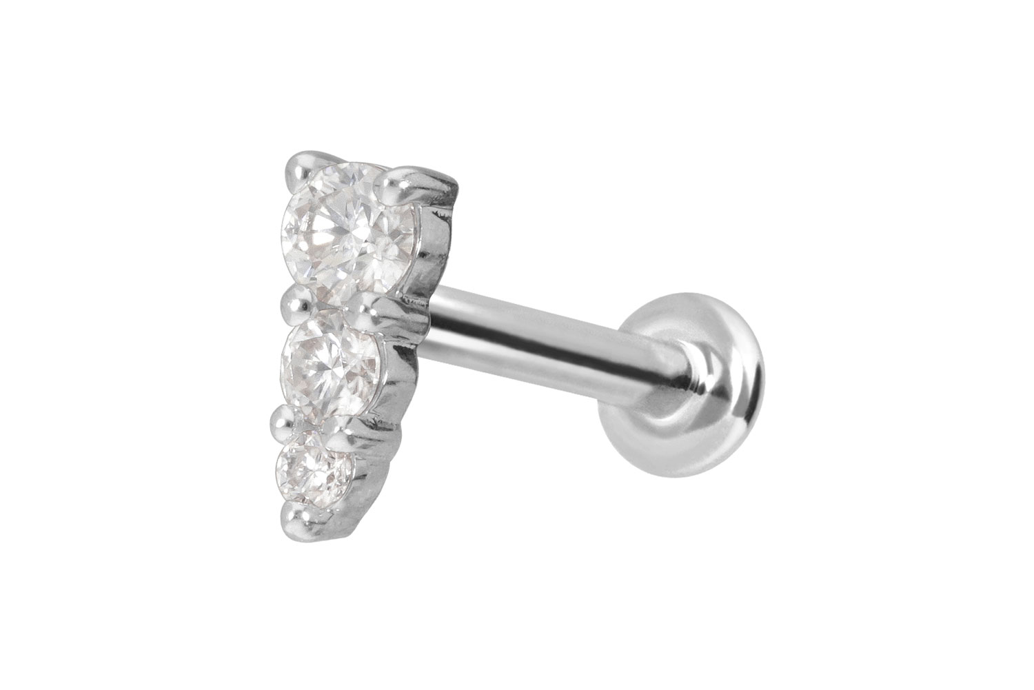 14 Karat Gold Labret Piercing mit Push Fit MOISSANIT-EISZAPFEN